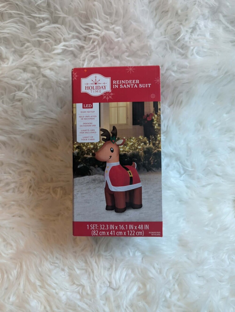 ✨️Nwt Holiday Time Red and Brown Reindeer in Santa Suit Inflatable